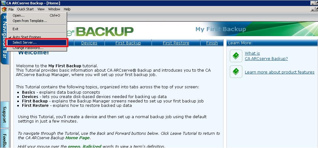 Configuring CA ARCserve Backup The following sections describe how to configure and use CA ARCserve Backup with the Whitewater gateway - please refer to the CA ARCserve Administrator s Guide for