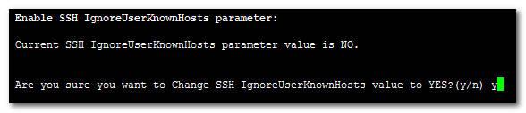 Type y to disable SSH password authentication or n to enable, and then press Enter. The SSH daemon restarts automatically to update this configuration action.