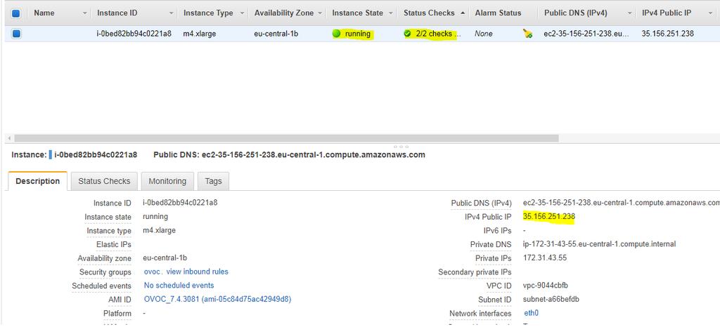 In the description, note the Public IP address of the instance as highlighted in the figure below.