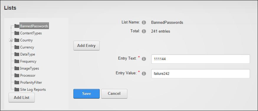Adding Banned Passwords Managing the Profanity List Super Users can maintain a list that replaces unwanted or profane words that are added to messages or