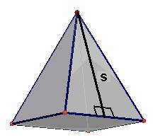 slant height (G) Of a pyramid: The altitude of a lateral face of a pyramid. Examples: s is the slant height of the pyramid.