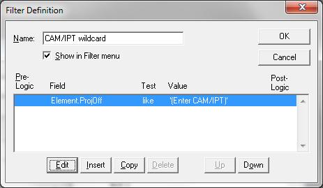 Filters CAM/IPT Filter, with wildcard Copy