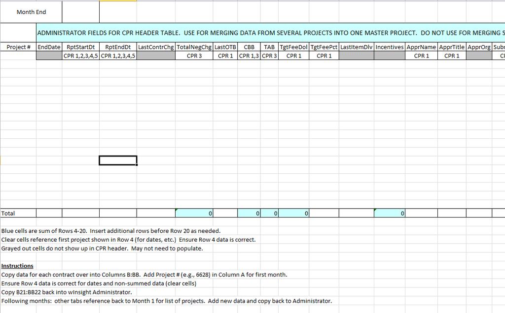 Merging Projects into One Contract CPR header data will not merge Use my spreadsheet to total header data