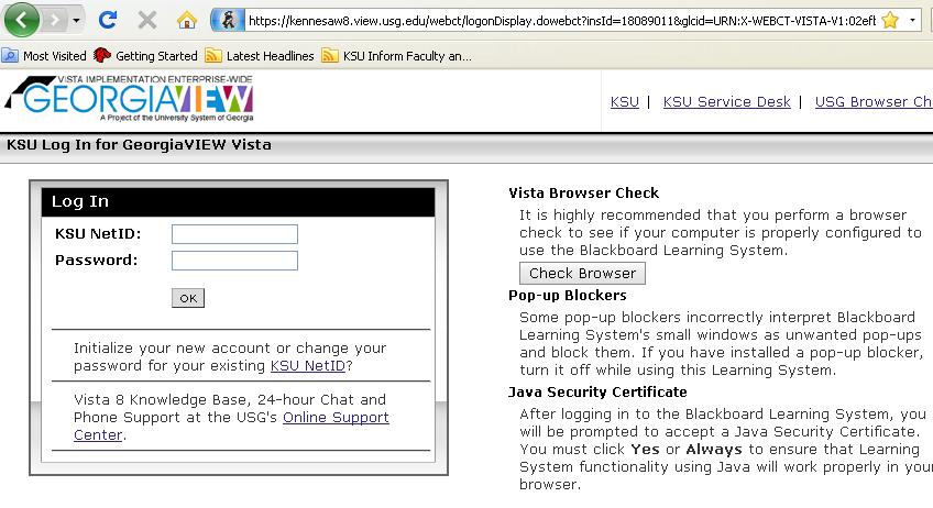 Figure 6 - GeorgiaVIEW Vista Login Screen 12. In Step 3 of WebCT 6 Server Information, click the Extract button. 13. In Step 4, of WebCT 6 Server Information, click on the Institutions button. 14.