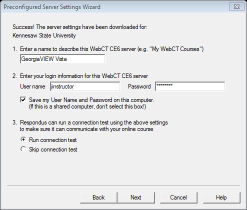 6. The Preconfigured Server Settings Wizard window appears. 6.1. Enter a name of your choice to label the server in the first field. For example: GeorgiaVIEW Vista Server.