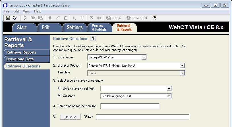 Enter a name for the Respondus file that will receive the questions in the Enter a name for the new file field.