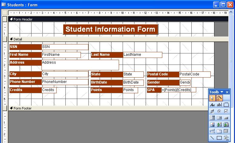 The insertion point is automatically positioned within the label. Type Student Information Form. Do not be concerned about the size or alignment of the text at this time.