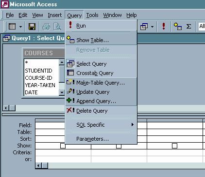 Action Queries Select queries are used to determine which records and fields are displayed and their sort order, but they do not change the contents of the fields in the table.