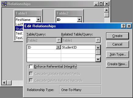 From the Show Table window (click the Show Table button on the toolbar to make it appear), double click on the names of the tables you would like to include in the relationships.