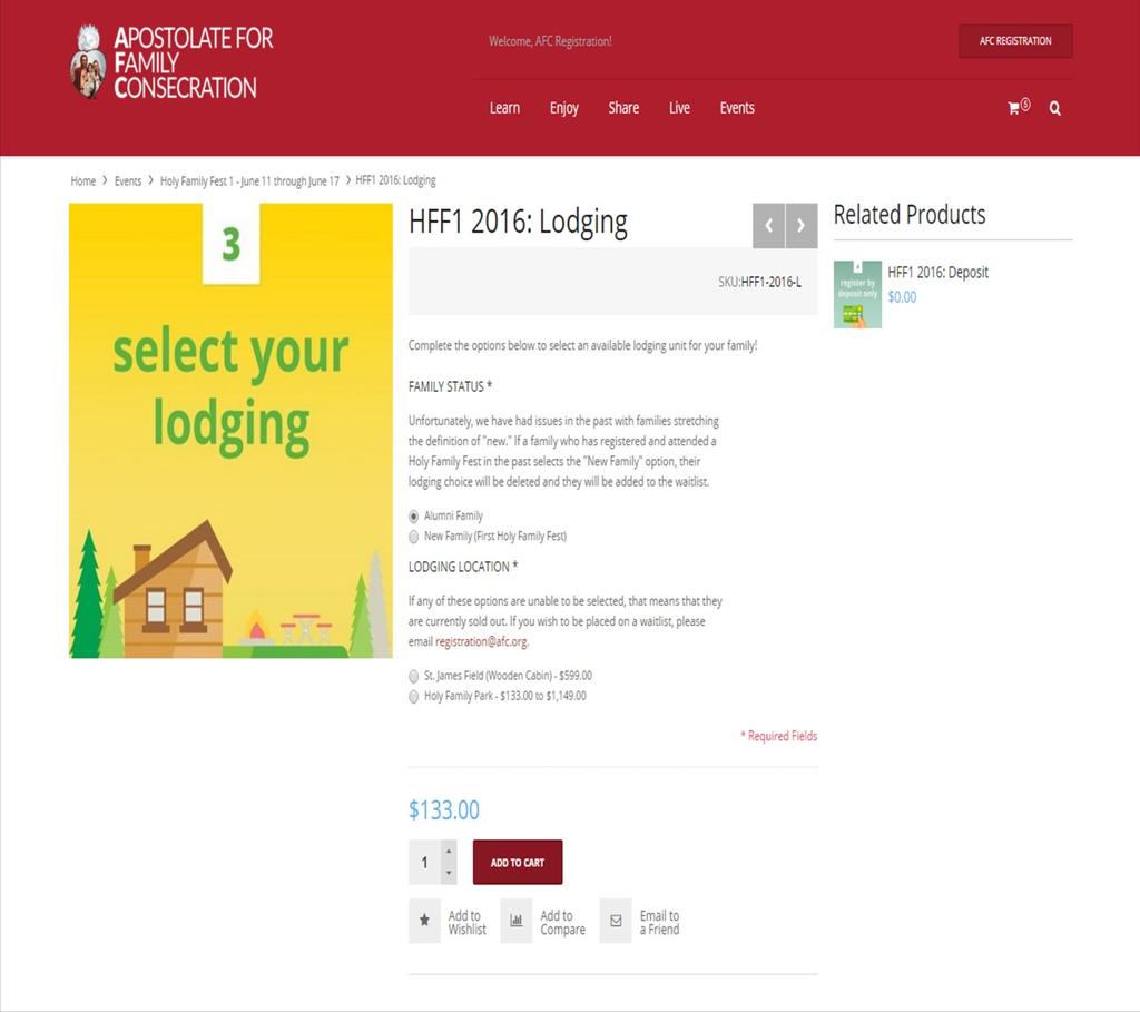 Step #3: Lodging To add a lodging options, make your way to the Lodging product.