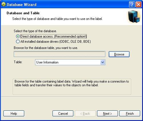 Selecting Database File Database wizard Selecting database file Enter the full path name of the database file in edit box or use Browse button to find the file on your