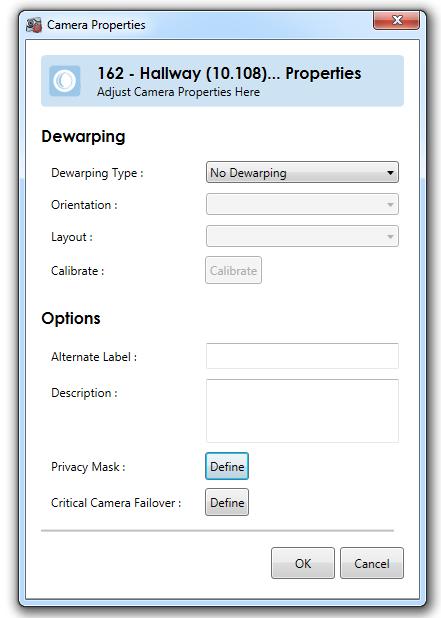 Ocularis Administrator Ocularis Administrator User Manual Camera Properties Certain parameters can be set on a camera by camera basis by the administrator in the Servers / Events tab.