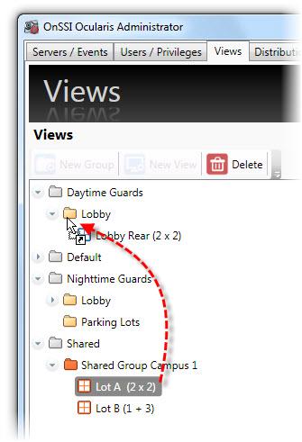 Ocularis Administrator User Manual Ocularis Administrator Drag and drop to share a view Figure 83 Sharing Views Shared views displayed in orange 3.