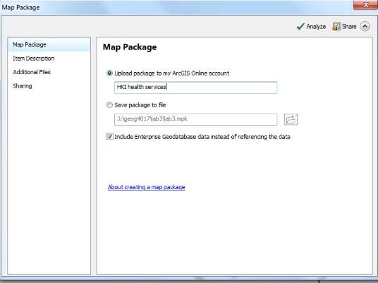 Share map as Map Package and Service to ArcGIS Online 18.