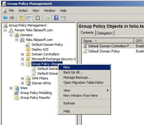 5. Navigate to Group Policy Objects and create a new group policy object by