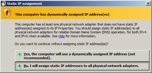 A message box appears, warning you that the system cannot locate an existing DNS