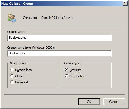 Configuring a Windows Server 2008 Machine Group Name Group Type Group Scope