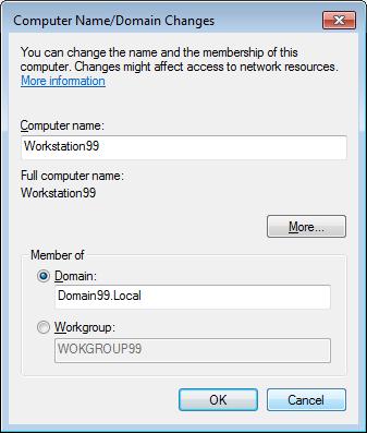 70-640 Windows Server 2008 Active Directory Configuration 13. In the Member of section of the Computer Name/Domain Name Changes Dialog Box select the Domain radio button and enter Domain##.