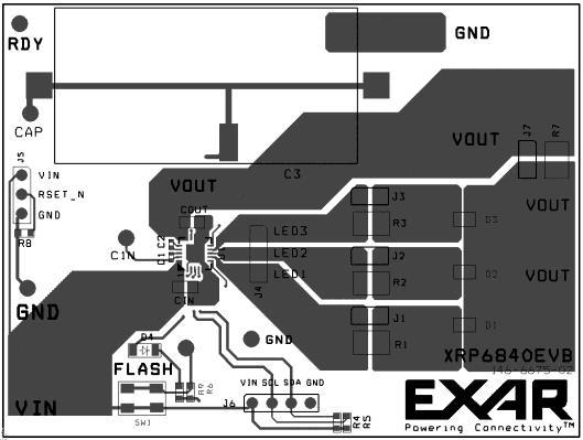 EVALUATION BOARD LAYOUT Fig. 11: XRP6840 Evaluation Board Component Placement and Component Side Lay Out Fig. 12: XRP6840 Evaluation Board Soldier Side Lay Out Fig.
