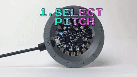 We'll be using seven of the ten neopixels to represent each pitch. Use the up and down buttons to move up and down pitches.