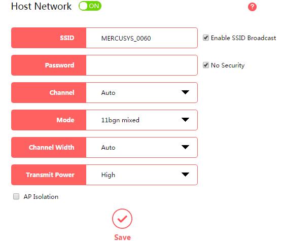 5.2.1 Host Network Go to Wireless Host Network, you can configure the settings for the wireless host network on this page. SSID (Wireless Network Name) - Enter a value of up to 32 characters.