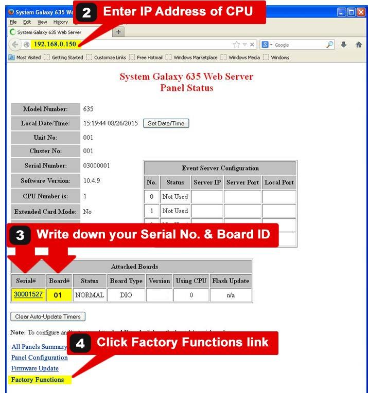 STEP-2 LAUNCH the Embedded 635 Web Server Page (METHOD-A) 1. Open the Web Browser from a PC/Laptop. 2. Type the CPU s IP Address into the web browser address field.