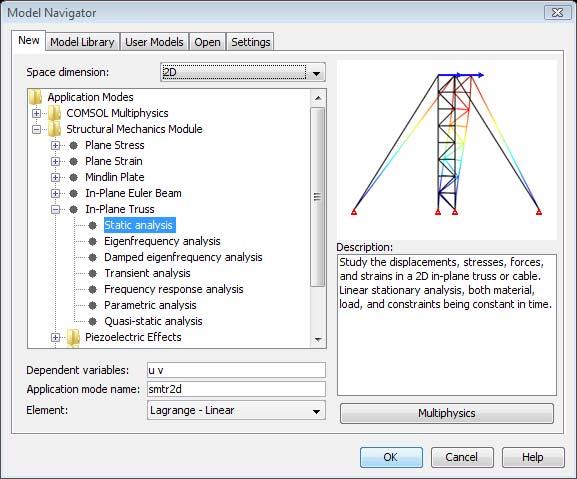 2 Select Structural Mechanics Module>In-Plane Truss. 3 Click OK. OPTIONS AND SETTINGS 1 From the Options menu, choose Axes/Grid Settings.