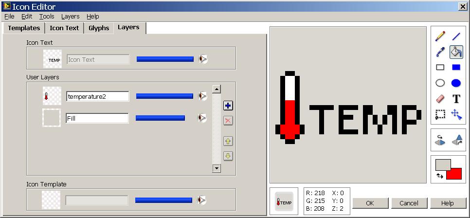 Figure 4: Edit Icon Window The tools on the right side of this window are used to create the icon in the pixel editing area, which is the large square box.