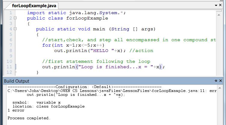 The for loop internal LCV Any attempt to access the variable x