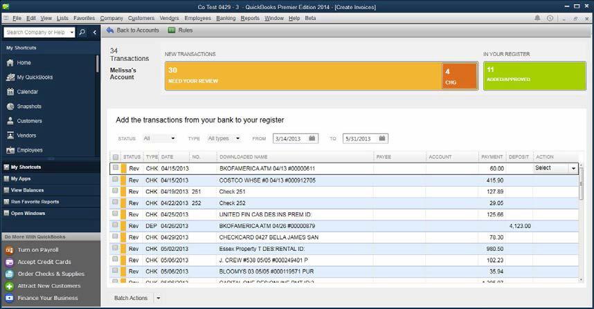Display Modes Express Mode (Bank Feeds) is the default Online Banking interface in QuickBooks 2015. Compared to Side-By-Side Mode, the online banking interface has changed significantly.