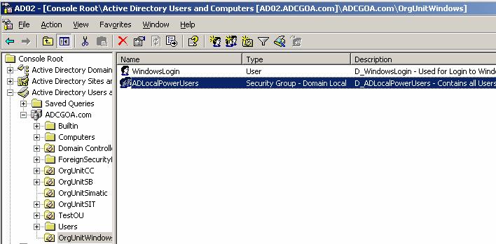 Installing the domain Step Activity Screenshot Windows organizational unit with the windows group and the user 5.