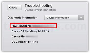 BlackBerry 10 OS Finding smart phone and tablet MAC addresses. 1. From the home screen select Settings > Network Connections > Wi-Fi > Advanced. 2.