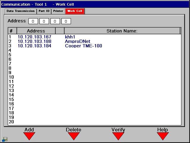 5.7.4 Communications / Work Cell Fig. 5-27: Work Cell workcell.txts workcell.txte From this screen, the user can add IP addresses to the list of remote units.
