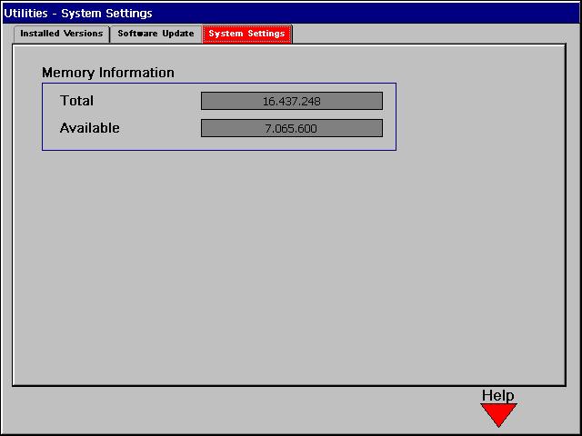 5.12.3 Utilities / System Settings c00408en.bmp Fig. 5-53: System Settings utilsysset.txts System Settings displays the total memory and the available memory of the controller.