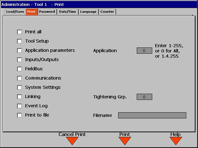 5.13.2 Administration / Print c00308en.bmp Fig. 5-55: Print setuppri.txts Using the check boxes, the user can select the items to print.