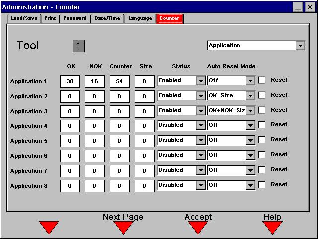 5.13.6 Administration / Counter c00365en.bmp Fig. 5-59: Counter counters.txts From the Administration / Counter screen, the user may view, enable, disable, or reset any of the available counters.