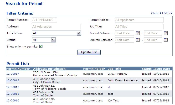 To review the details of an existing permit, select the
