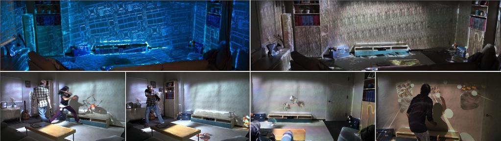 Jones, B., Sodhi, R., Murdock, M., Mehra, R., Benko, H., Wilson, A. D., Ofek, E., MacIntyre, B., Shapira, L. RoomAlive: Magical Experiences Enabled by Scalable, Adaptive Projector-Camera Units.