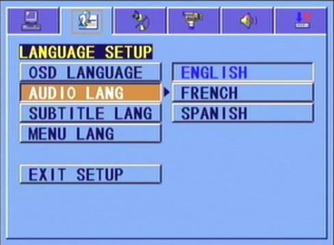 SUBTITLE LANGUAGE Highlight the SUBTITLE LANG option, and press the Arrow buttons to choose the subtitle language you prefer. Press Enter to confirm.