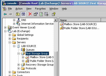 Store Right click and choose Start On the desktop of the VM launch Admin Console Expand LAB (Exchange) Expand Servers Right click on LAB- SOURCE If there is a Recovery Storage Group Right click on it