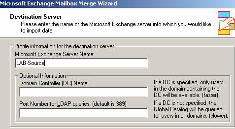 LAB-Source into the Exchange Server Name Field Click Next.