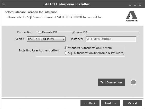 8 Currently only data folder available for Enterprise software is a hard-coded path to C:\AFCS. This may change in the future. Select Next to continue.