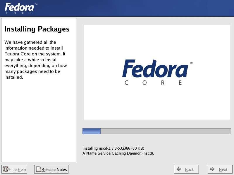 When Next is clicked here, all you have to do is sit back and relax while Fedora Core gets itself installed.