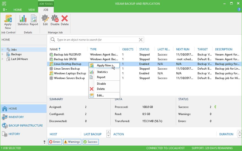 Applying Backup Policy to Protected Computers To configure individual Veeam Agent backup jobs on protected computers added to a backup policy, Veeam Backup & Replication applies settings of the