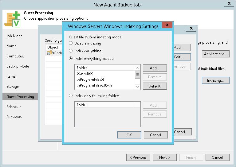 4. In the Windows indexing settings window, specify the indexing scope: Select Index everything if you want to index all files within the backup scope that you have specified at the Backup mode step