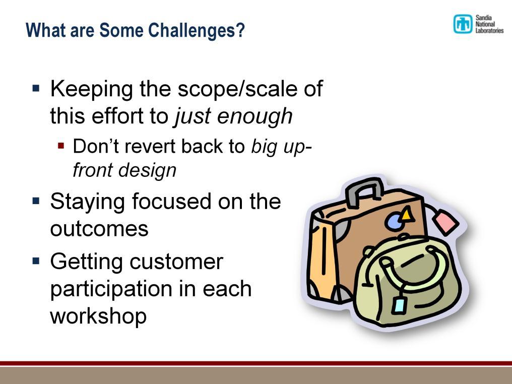 BUFD Baggage Avoid deep dives into implementation details Losing focus on desired outcomes Common Vision Candidate Architecture(s) How the product