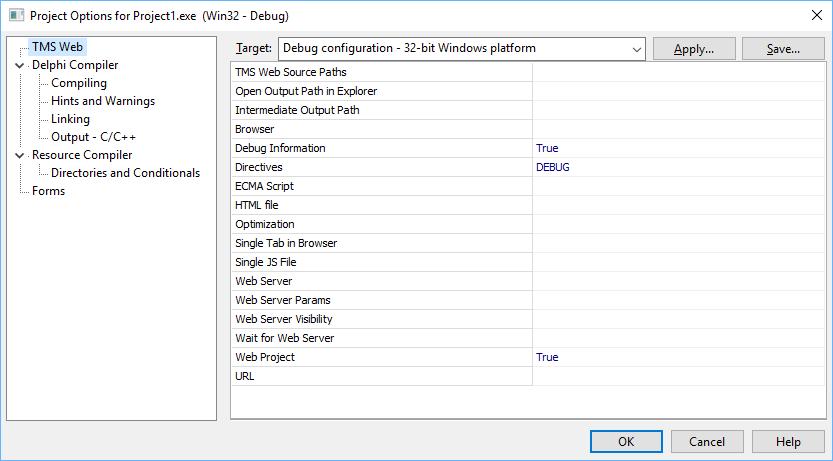Configuring project settings From the project context menu in the IDE project manager, a new pane is added to configure the options of the application: This contains the project specific settings.