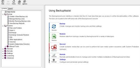 Figure 4: BackupAssist View menu Events log Settings This menu provides access to the options available in the Settings tab.