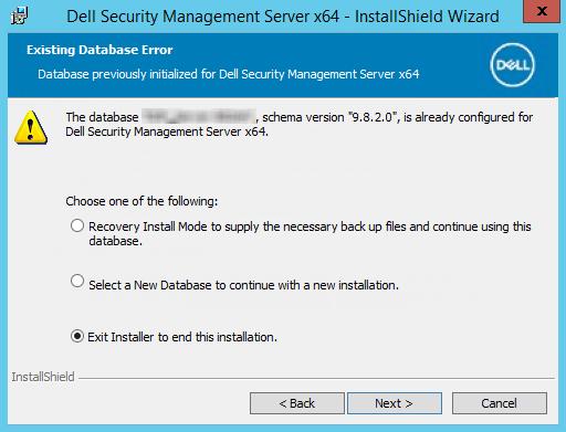 15 Select the authentication method for the product to use. This is the account that the product uses to engage with the database and Dell services.