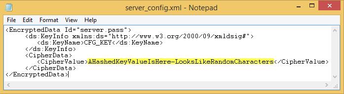 pass: If you know the password, refer to the example server_config.xml file and make the following changes: Edit the KeyName from CFG_KEY value to none.